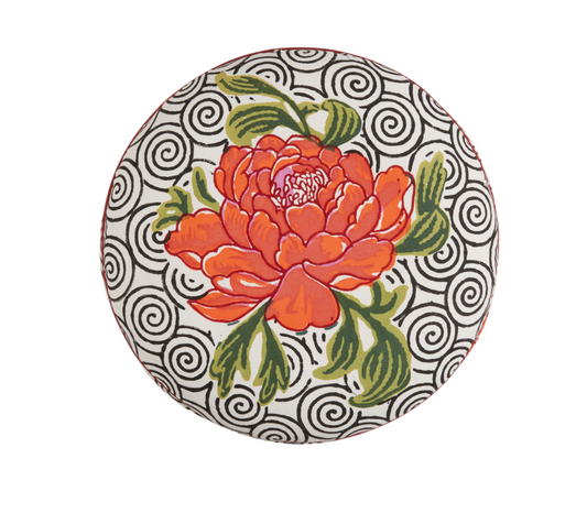 Camelia Black and Stripes Maroon/Orange Pouf - Ottoman | Lisa Corti