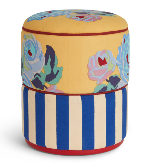 Nizam Mustard and Stripes Blue/Natural Pouf - Ottoman | Lisa Corti