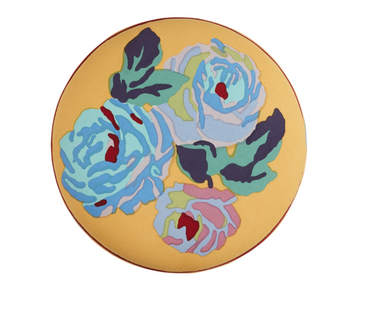 Nizam Mustard and Stripes Blue/Natural Pouf - Ottoman | Lisa Corti