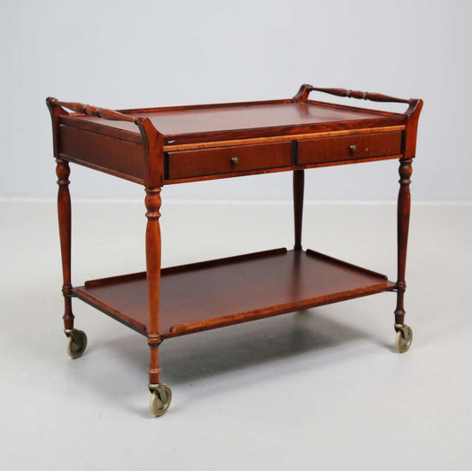 Mid-Century Mahogany Serving Trolley with Drawers – 1950s