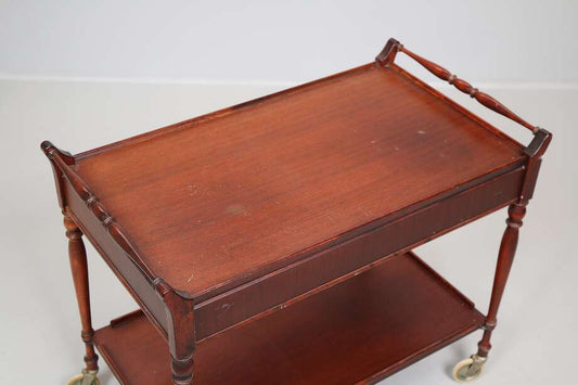 Mid-Century Mahogany Serving Trolley with Drawers – 1950s