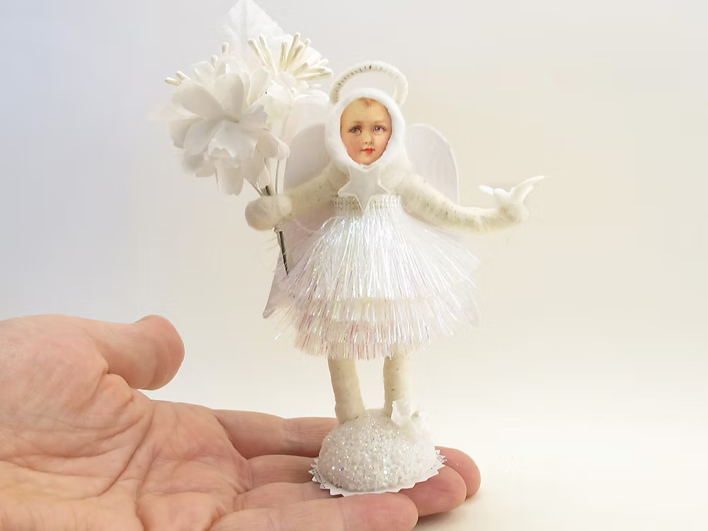 Shimmering Angel Figure | Vintage by Crystal Spun Cotton Ornament