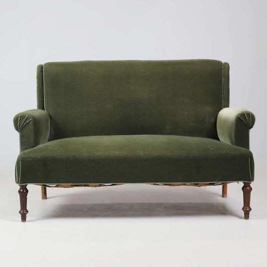 19th-Century Salon Sofa, Olive Green Velvet