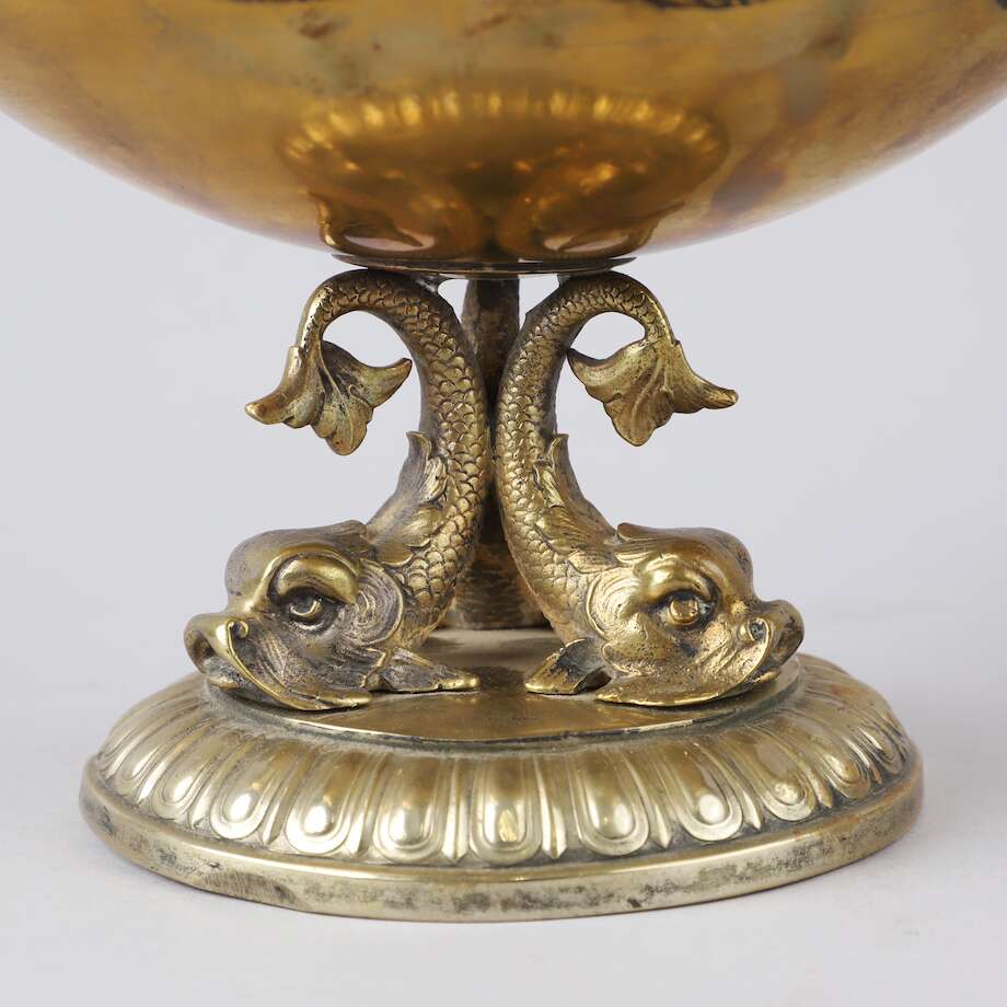 Empire Style Centerpiece Bowl with Dolphin Base | Brass & Nickel Silver