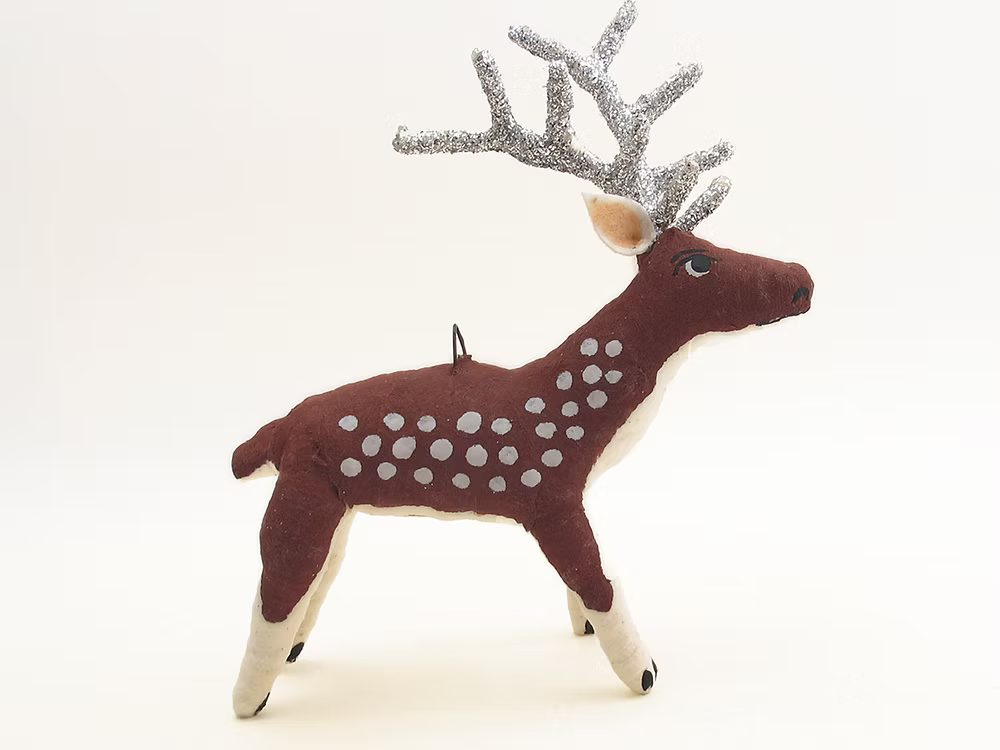 Spotted Reindeer Ornament/Figure | Vintage by Crystal Spun Cotton Ornament