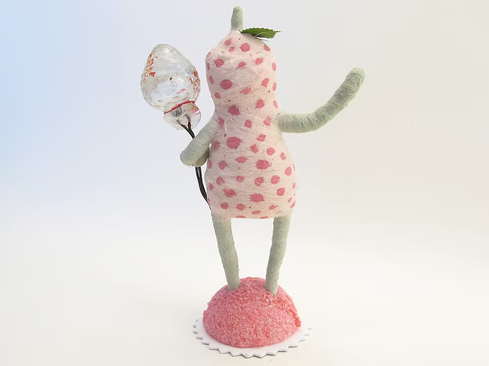 Strawberry Child Figure (Vintage Glass Strawberry) | Vintage by Crystal Spun Cotton Ornament