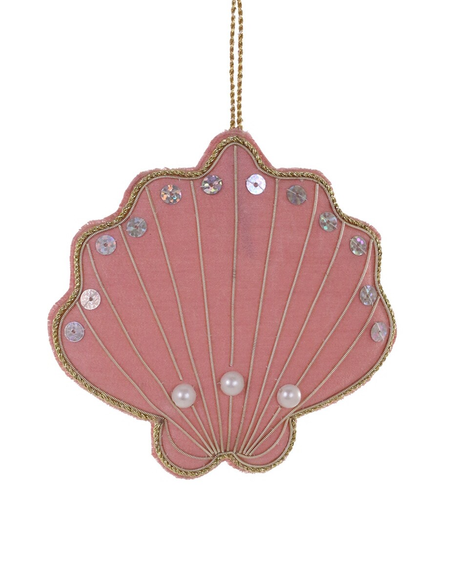 Pink Tinsel Scallop Shell Kantha Ornament