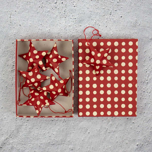 Tora Christmas Ornaments, Red and Off-White, Set of 6, alternate view