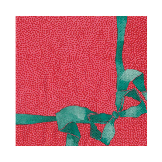 Tied With A Bow Red & Spruce Luncheon Napkins | Caspari