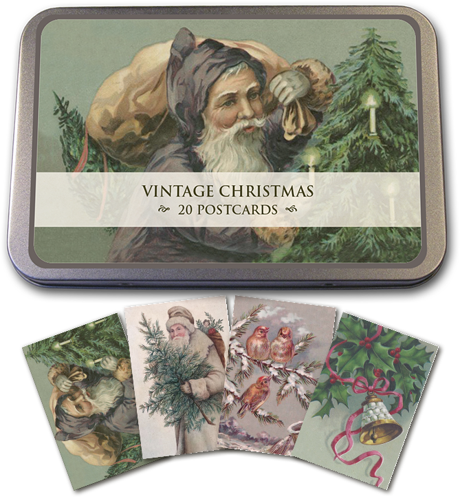 Vintage Christmas Tin of Postcards | Skona Ting