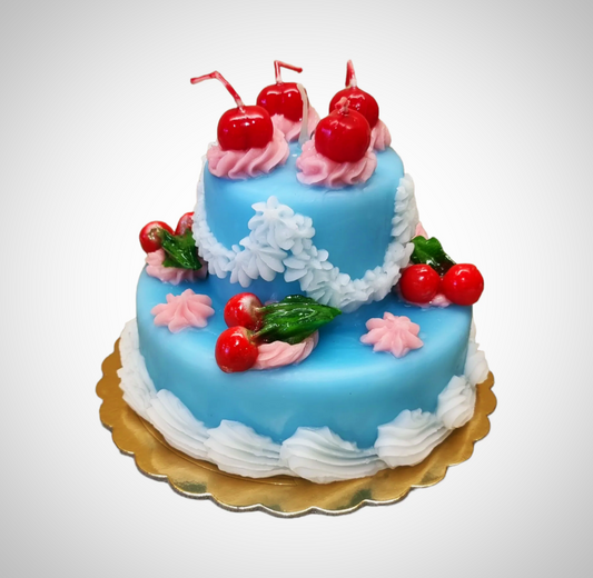 Blue 2-Tier Cake Wax Candle | Cereria Introna