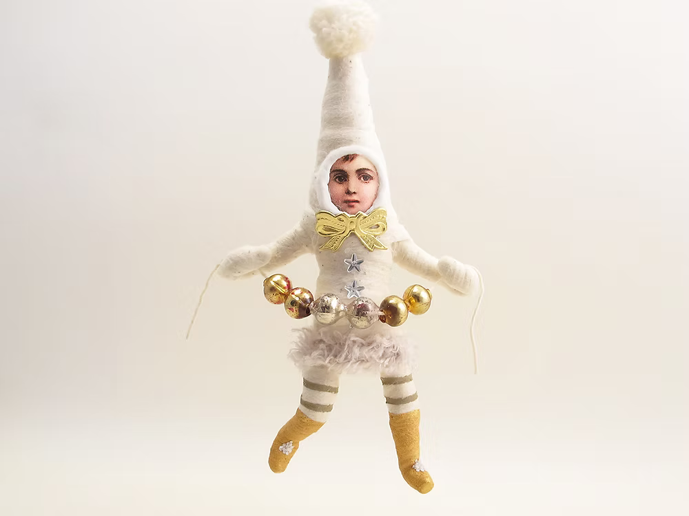 White Decorating Elf Ornament | Vintage by Crystal Spun Cotton Ornament