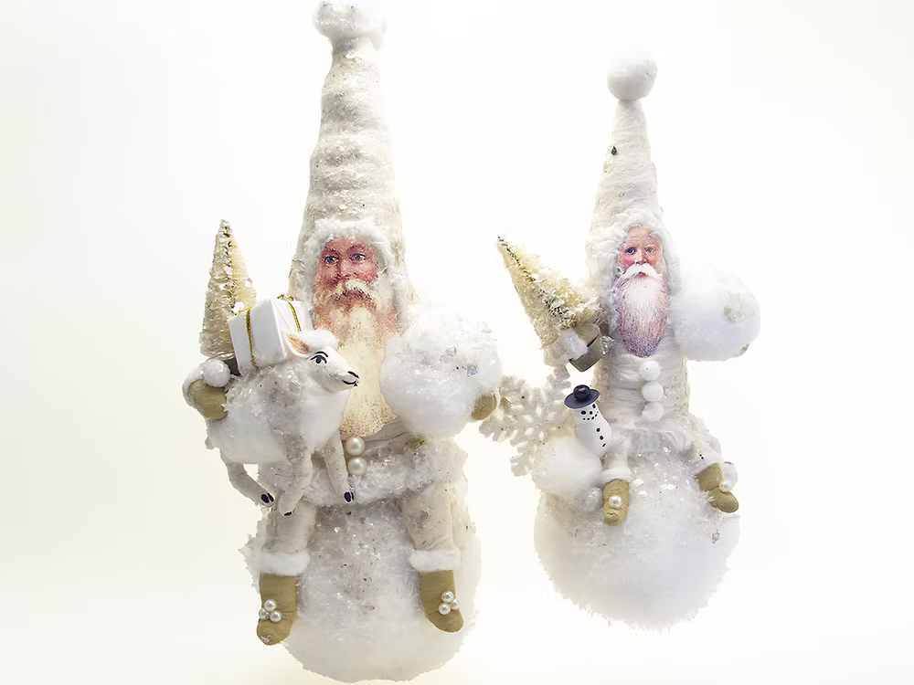 White Winter Santa Ornament | Vintage by Crystal Spun Cotton Ornament