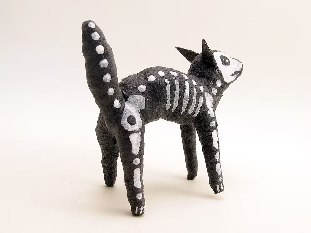X-Ray Skeleton Cat Ornament/Figure | Vintage by Crystal Spun Cotton Ornament