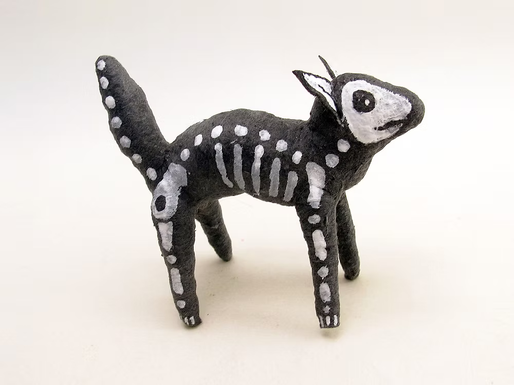 X-Ray Skeleton Cat Ornament/Figure | Vintage by Crystal Spun Cotton Ornament