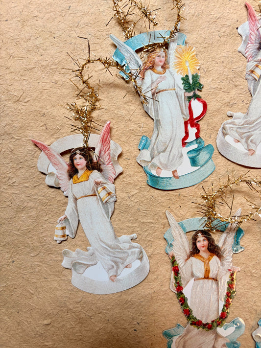 Angel Ornaments with Tinsel set of six by Nostalgie Christbaumschmuck