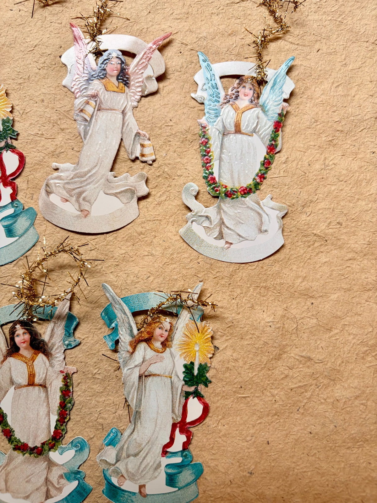 Angel Ornaments with Tinsel set of six by Nostalgie Christbaumschmuck