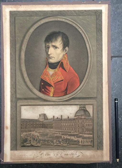 Antique Colored Copper Etching of Napoleon Bonaparte | Empire Frame, c. 1804 - Bon Ton goods