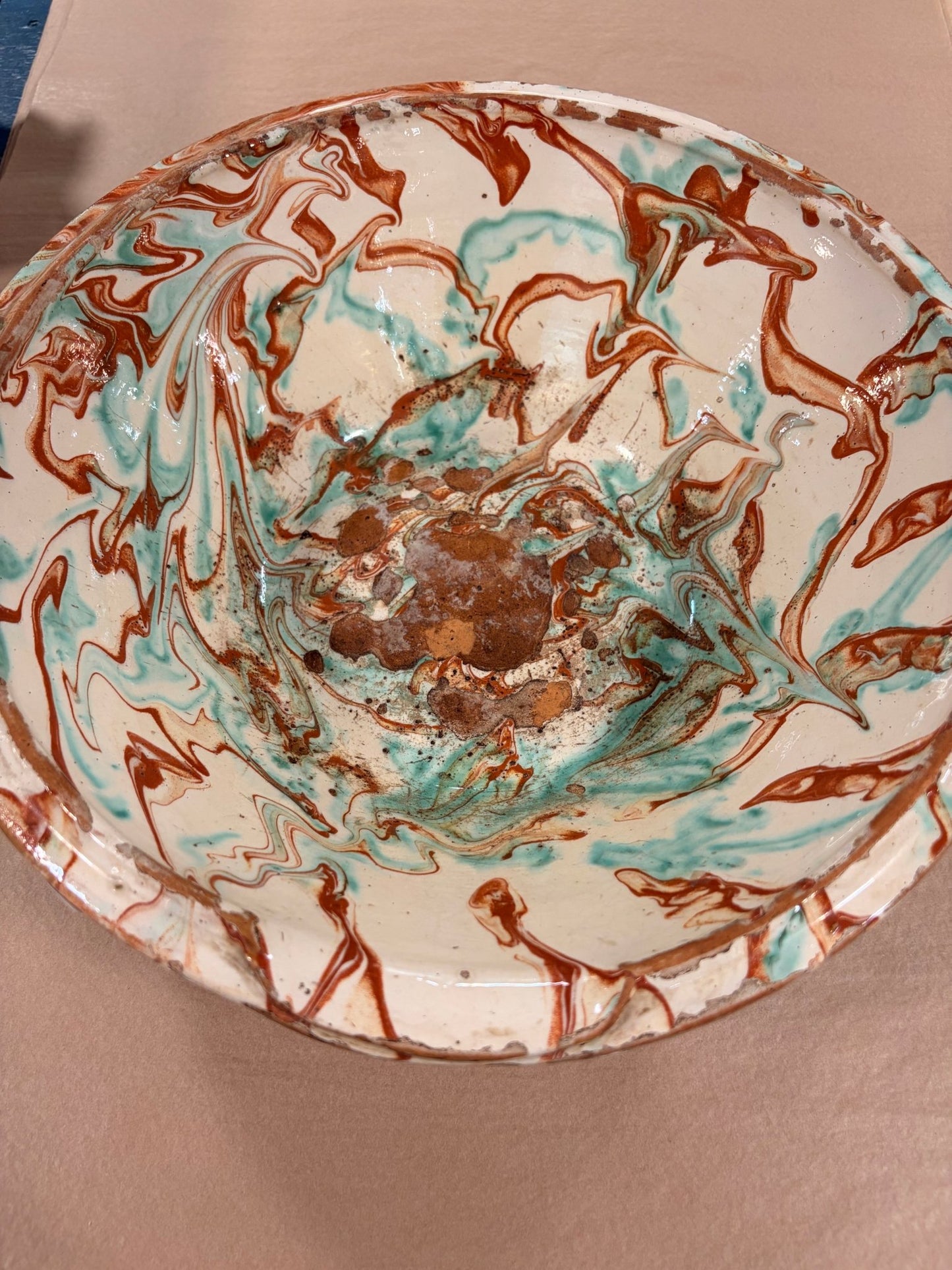 Antique Danish Marbleized Earthenware Bowl - Bon Ton goods