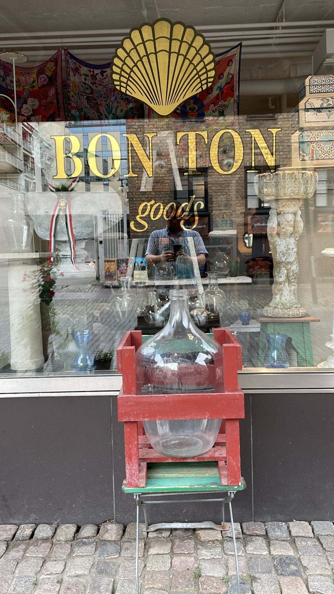 Antique Demijohn with Red Crate - Bon Ton goods