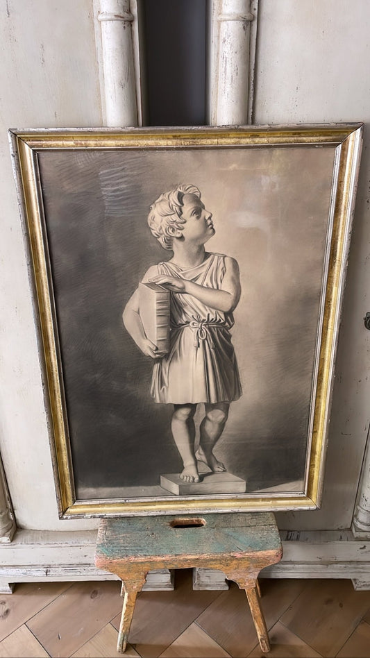 ANTIQUE WOODEN FRAMED PRINT - ROMAN BOY - Bon Ton goods