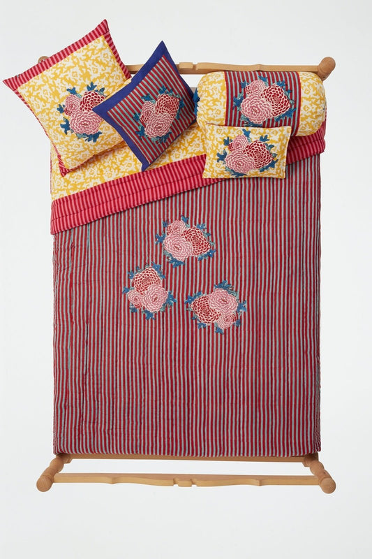 Arabesque Corolla Gold Natural - Reversible Quilt 220 x 270 | Lisa Corti - Bon Ton goods