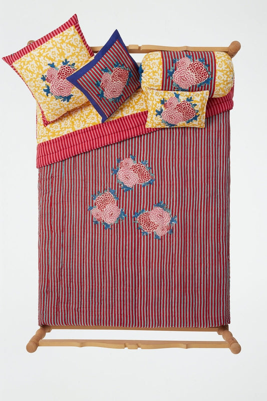 Arabesque Corolla Gold Natural - Reversible Quilt - Bon Ton goods