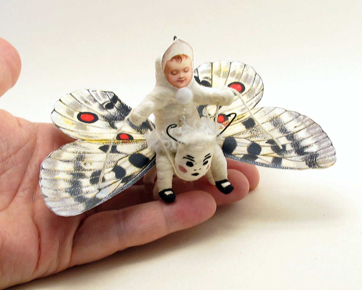 Baby Butterfly Rider Figure/Ornament | Vintage by Crystal Spun Cotton Ornament - Bon Ton goods