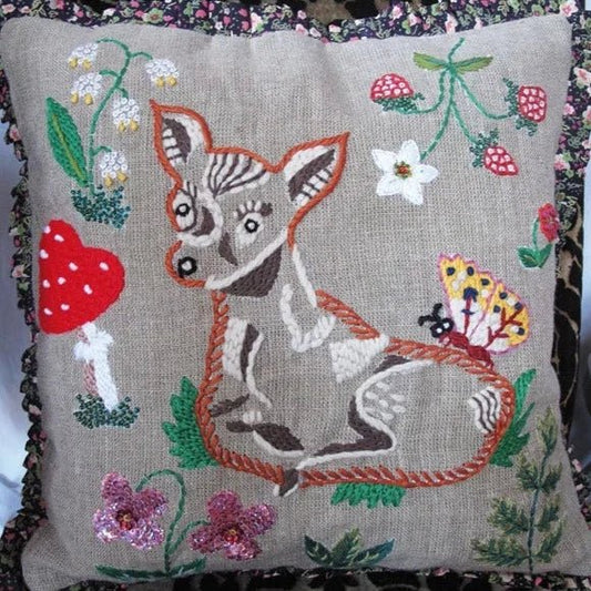 Bambi and Mushroom Embroidered Cushion - Bon Ton goods
