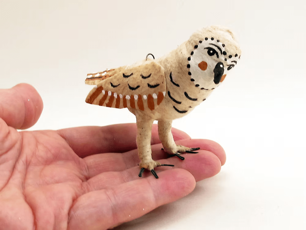 Barn Owl Ornament/Figure | Vintage by Crystal Spun Cotton Ornament - Bon Ton goods
