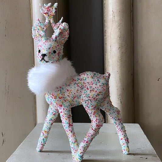 Beaded Deer - Sugarbead Confetti with Fur Collar - Bon Ton goods
