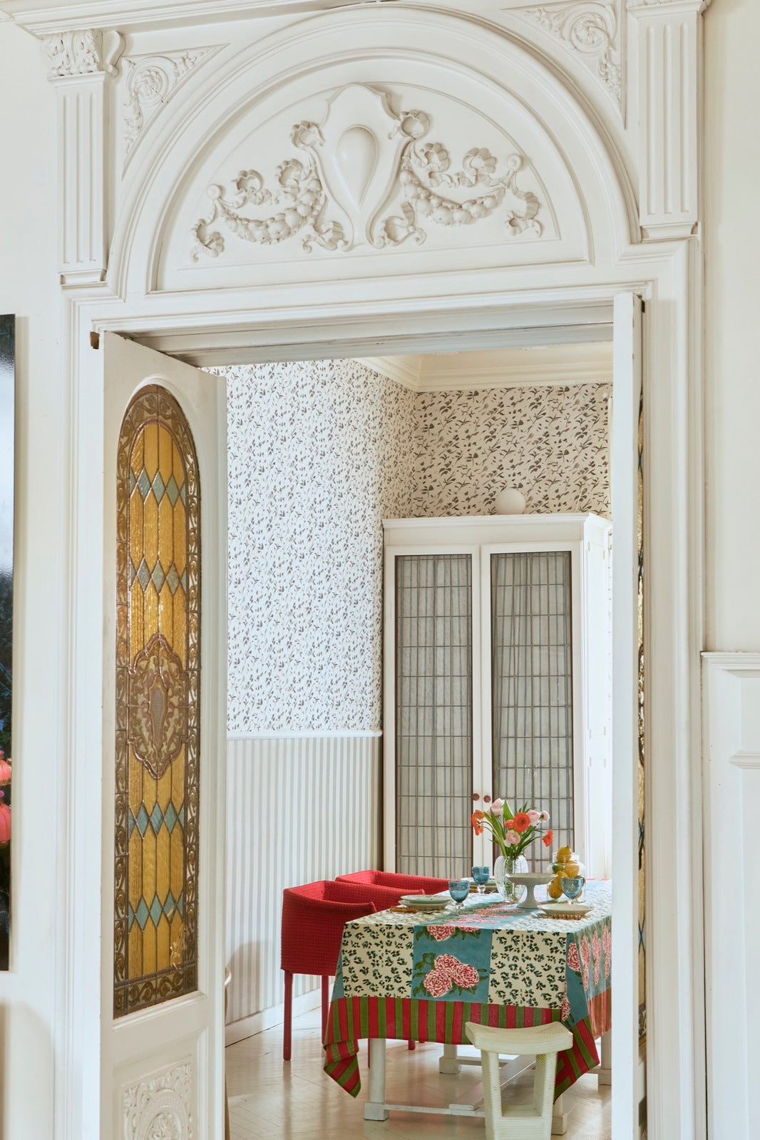 Leopard Stripes Sky - Tablecloth 110X110 | Lisa Corti