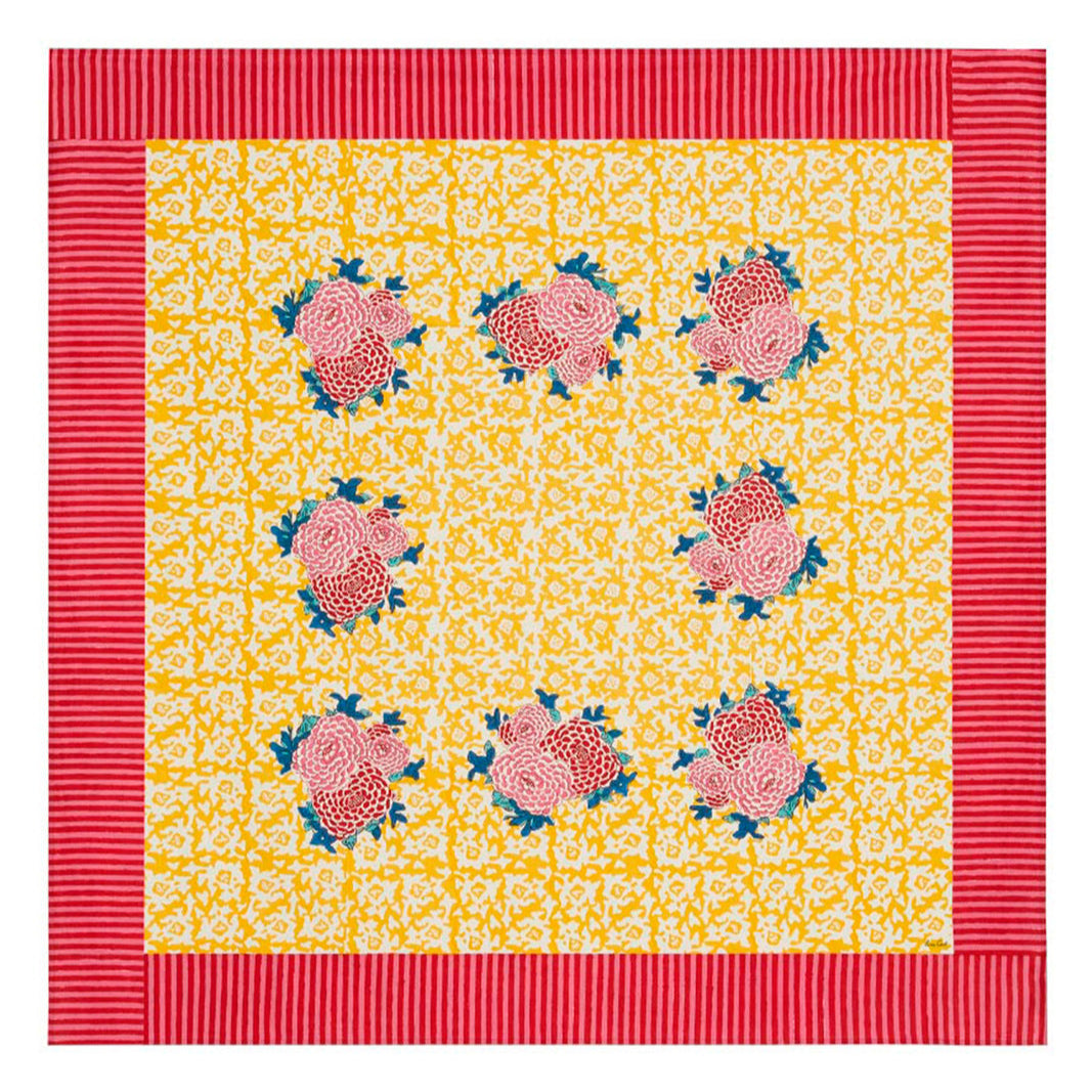 Arabesque Corolla Gold Natural Tablecloth – 180X180 | Lisa Corti