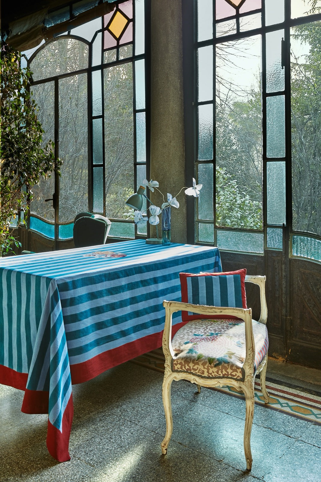 Nizam Stripes Ferozi Sugar Tablecloth - 220X270 | Lisa Corti