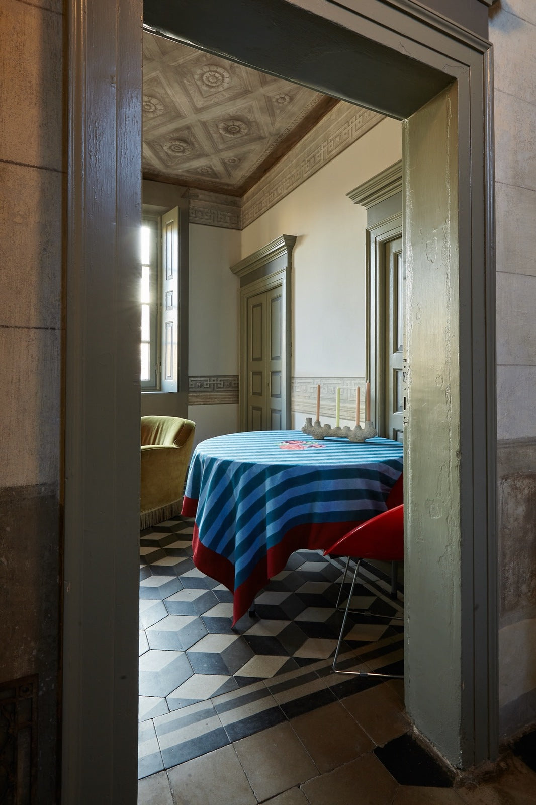 Nizam Stripes Ferozi Sugar Tablecloth - 220X270 | Lisa Corti