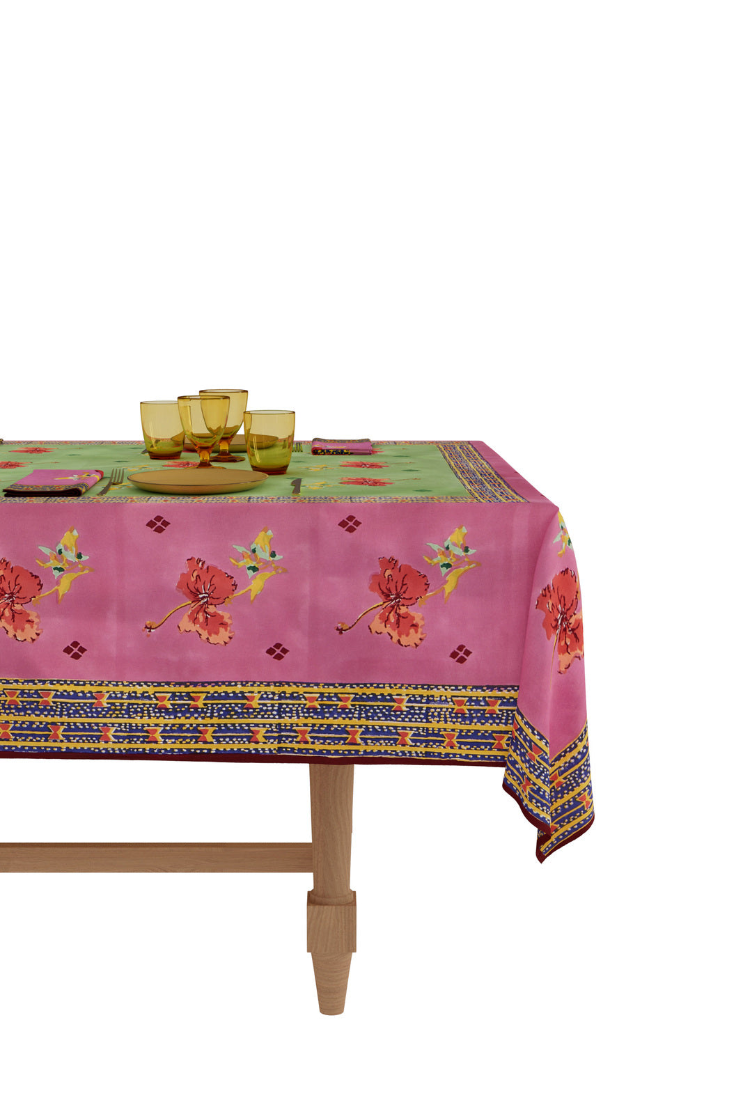 Ibisco Green Pink Tablecloth - 220X270 | Lisa Corti