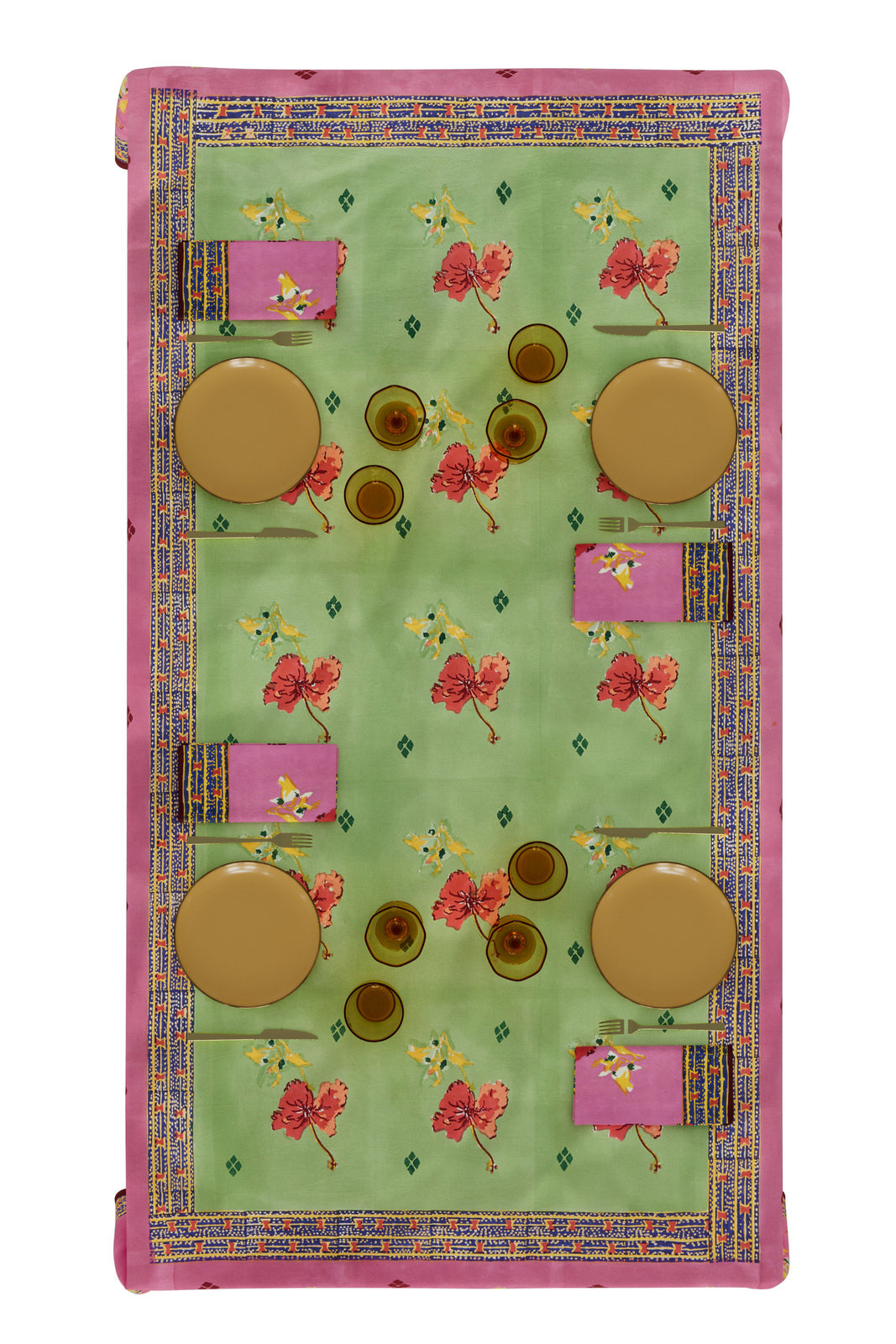 Ibisco Green Pink Tablecloth - 220X270 | Lisa Corti