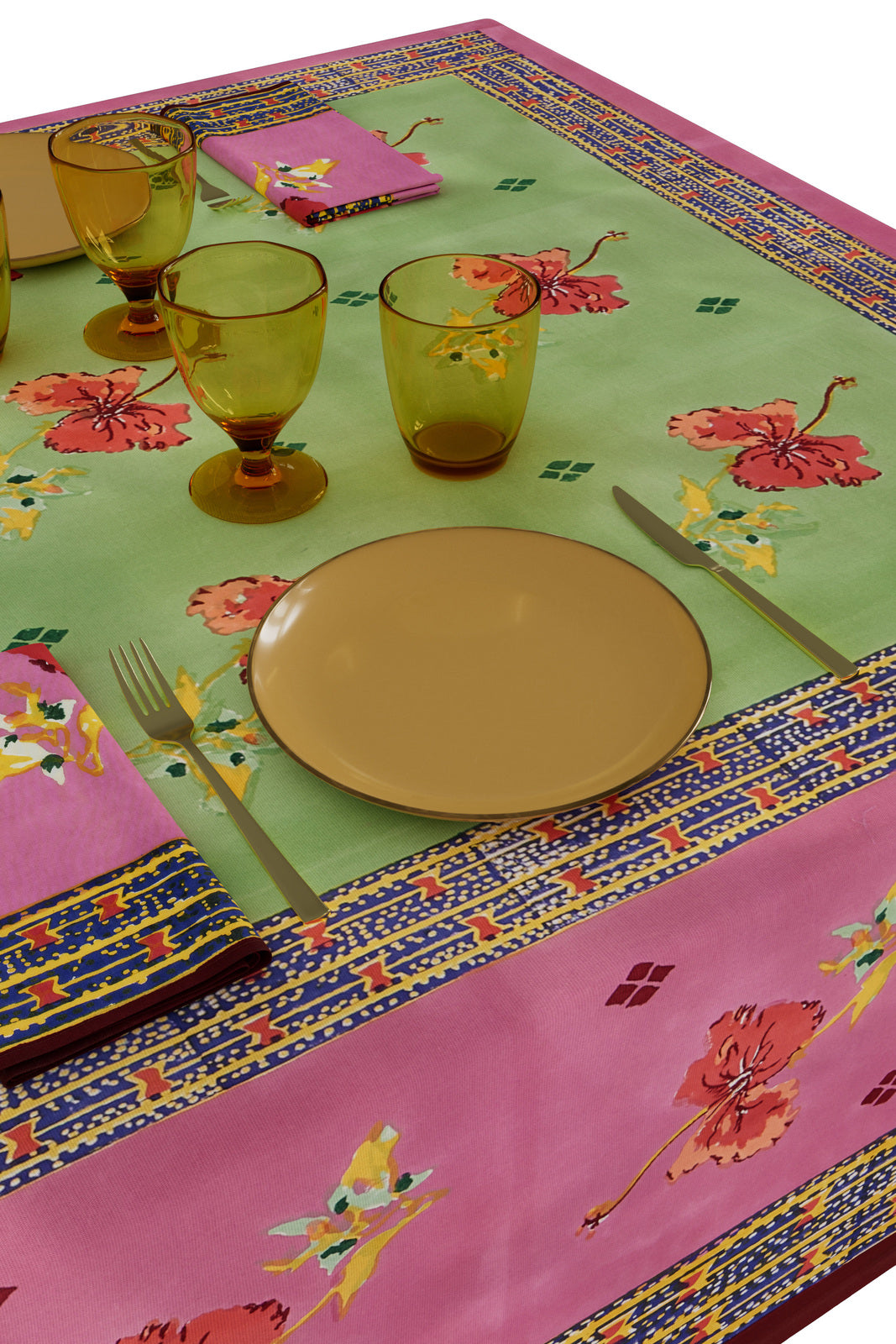 Ibisco Green Pink Tablecloth - 220X270 | Lisa Corti