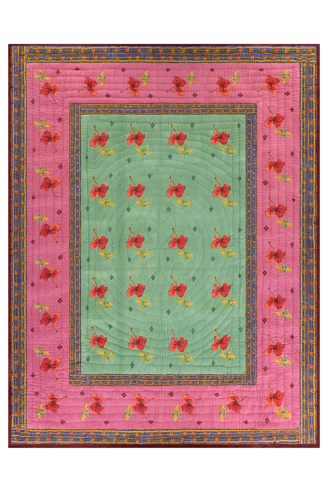 Ibisco Green-Pink Quilt – 220X270 | Lisa Corti