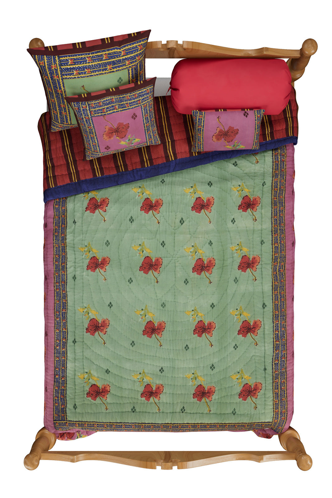 Ibisco Green-Pink Quilt – 220X270 | Lisa Corti