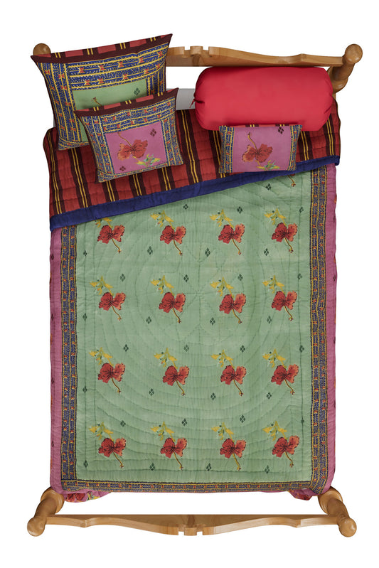 Ibisco Green-Pink Quilt – 220X270 | Lisa Corti