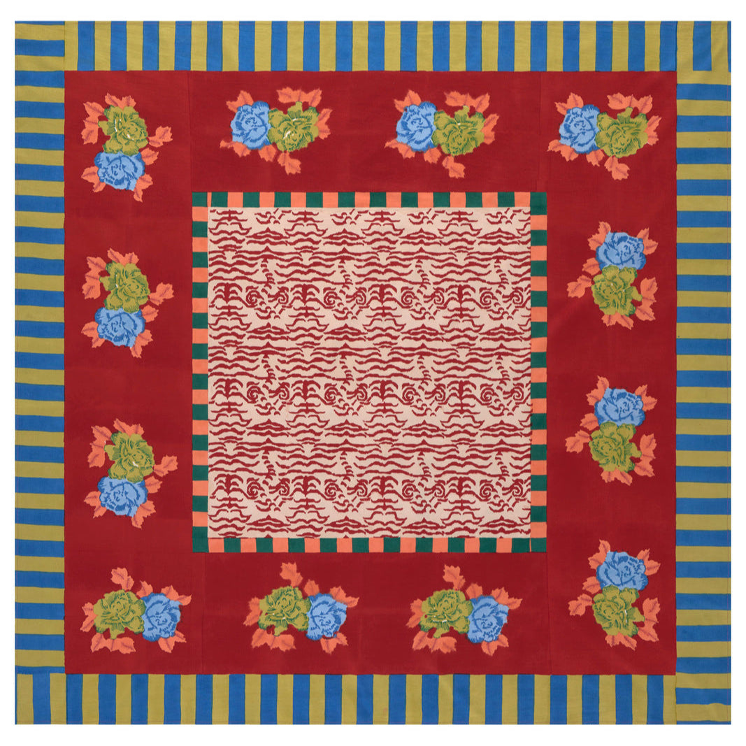Indian Tiger Red Tablecloth 180X180 | Lisa Corti
