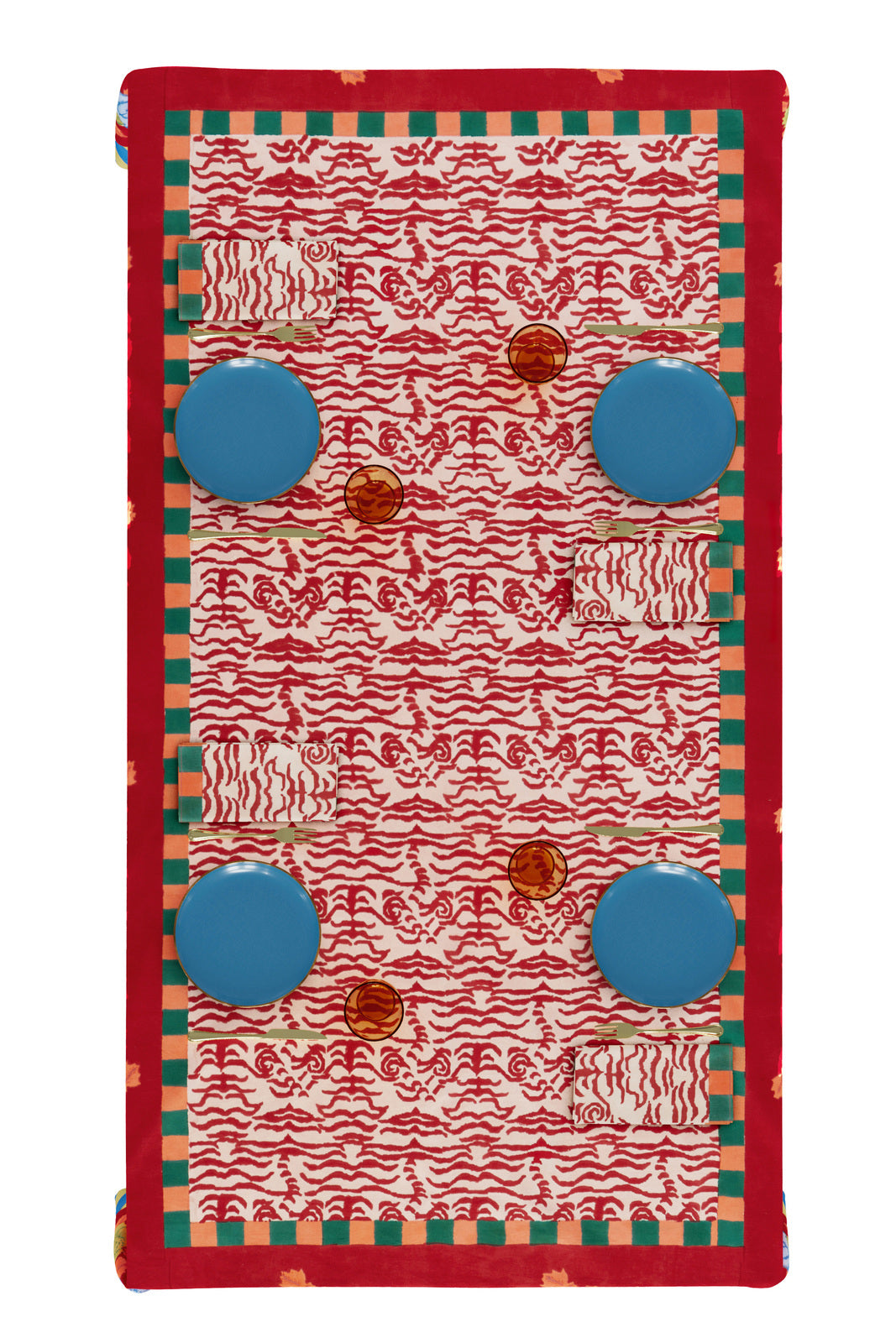 Indian Tiger Red Tablecloth - 220X350 | Lisa Corti