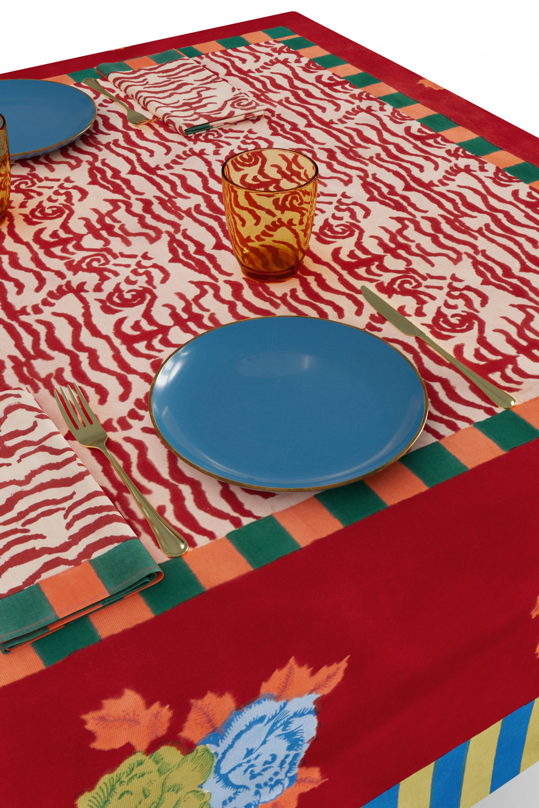 Indian Tiger Red Tablecloth - 220X350 | Lisa Corti