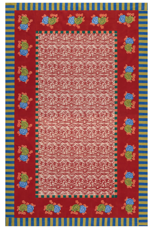 Indian Tiger Red Tablecloth - 220X350 | Lisa Corti