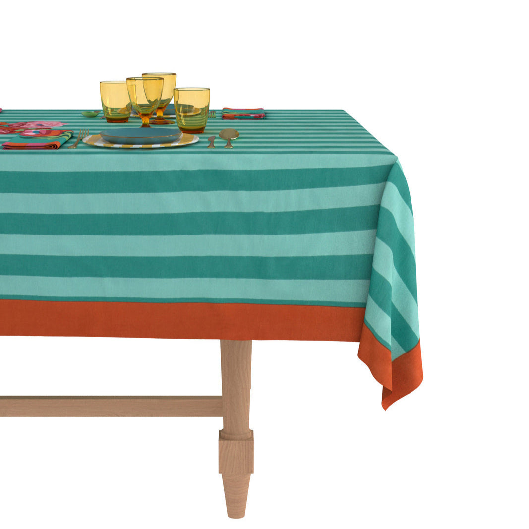 Nizam Stripes Aqua-Veronese Tablecloth – 180X180 | Lisa Corti