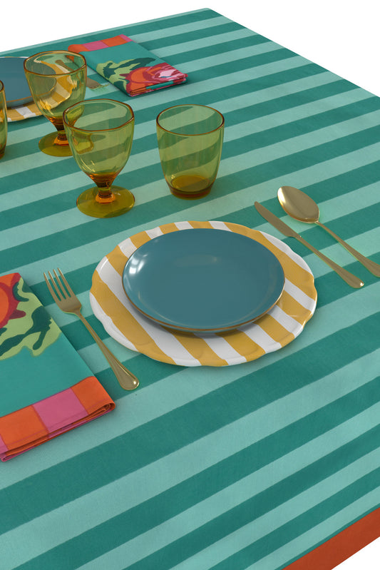 Nizam Stripes Aqua-Veronese Tablecloth – 180X180 | Lisa Corti