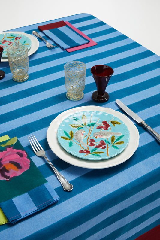 Nizam Stripes Ferozi Sugar Tablecloth - 220X270 | Lisa Corti