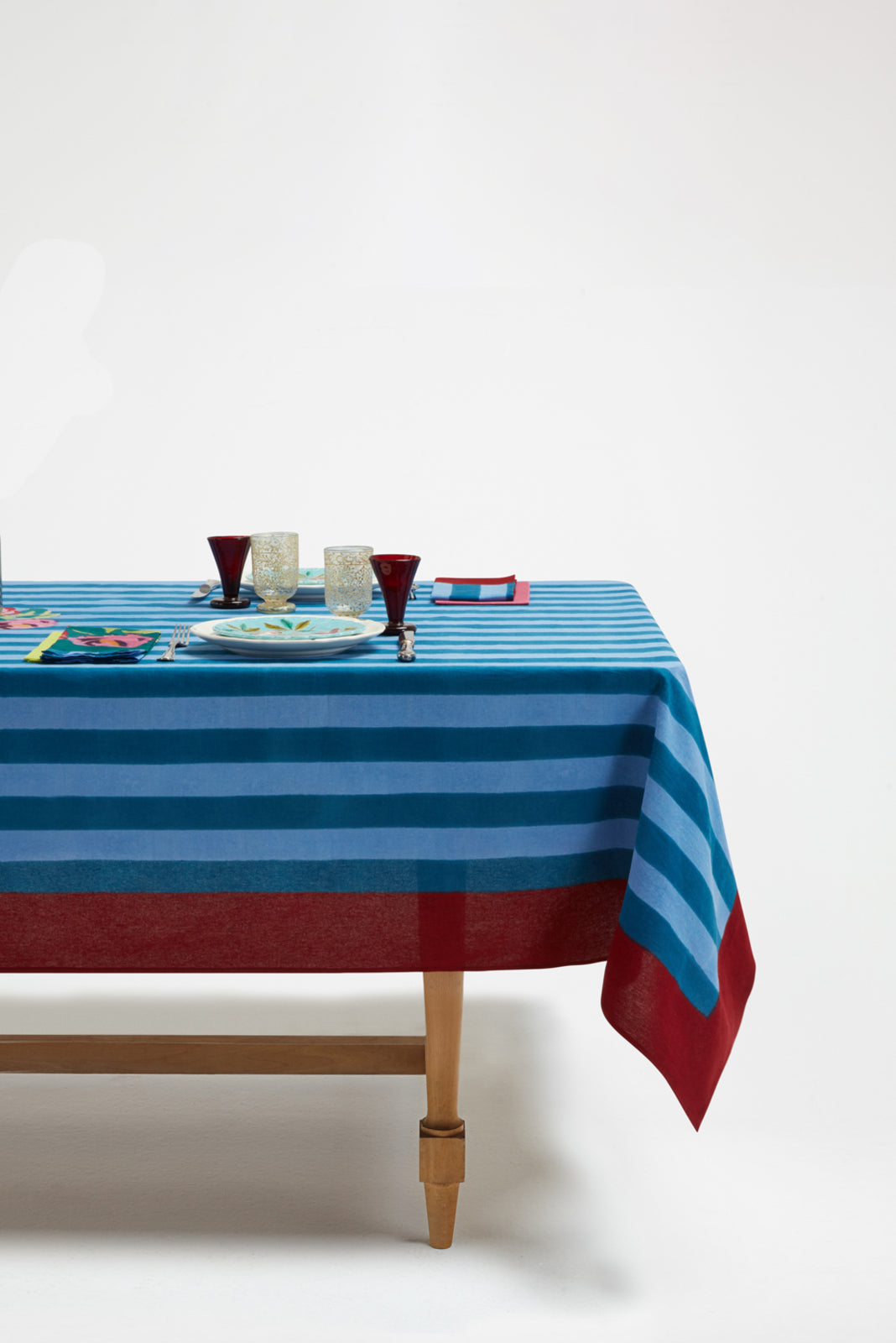 Nizam Stripes Ferozi Sugar Tablecloth - 220X270 | Lisa Corti