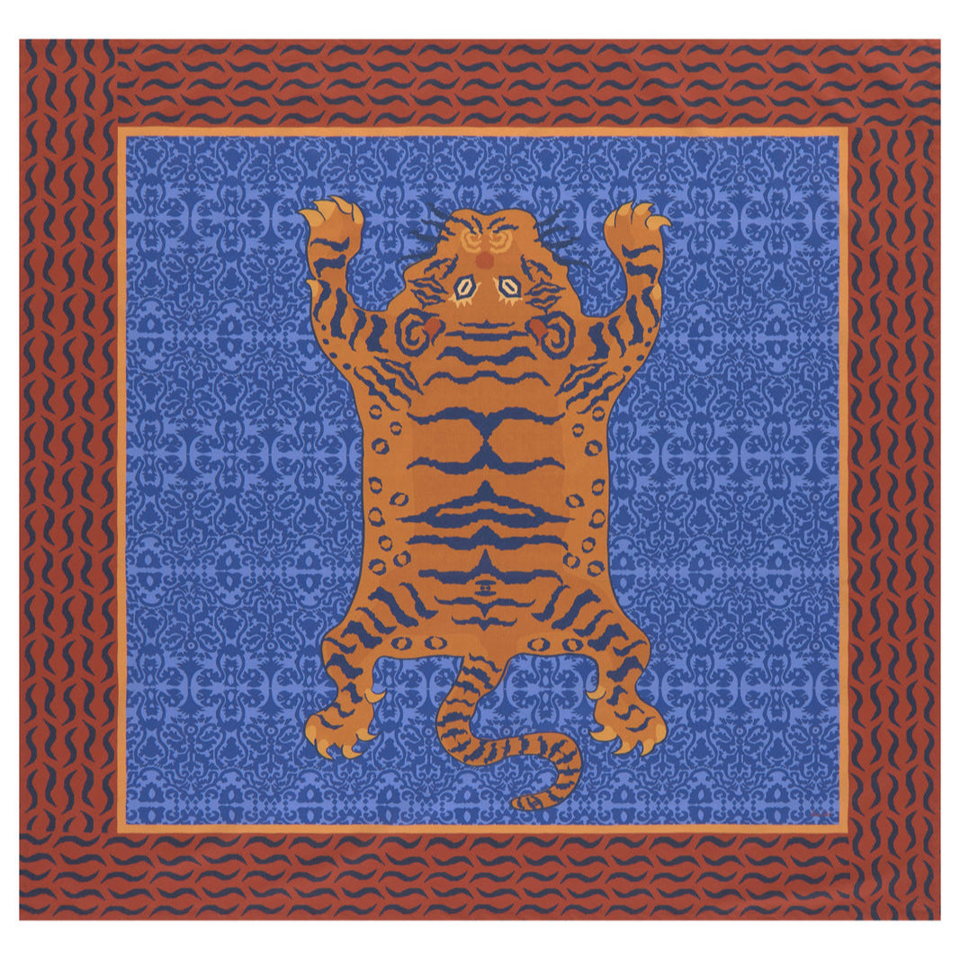 Tibetan Tiger Celeste Blue Tablecloth - 180X180 | Lisa Corti